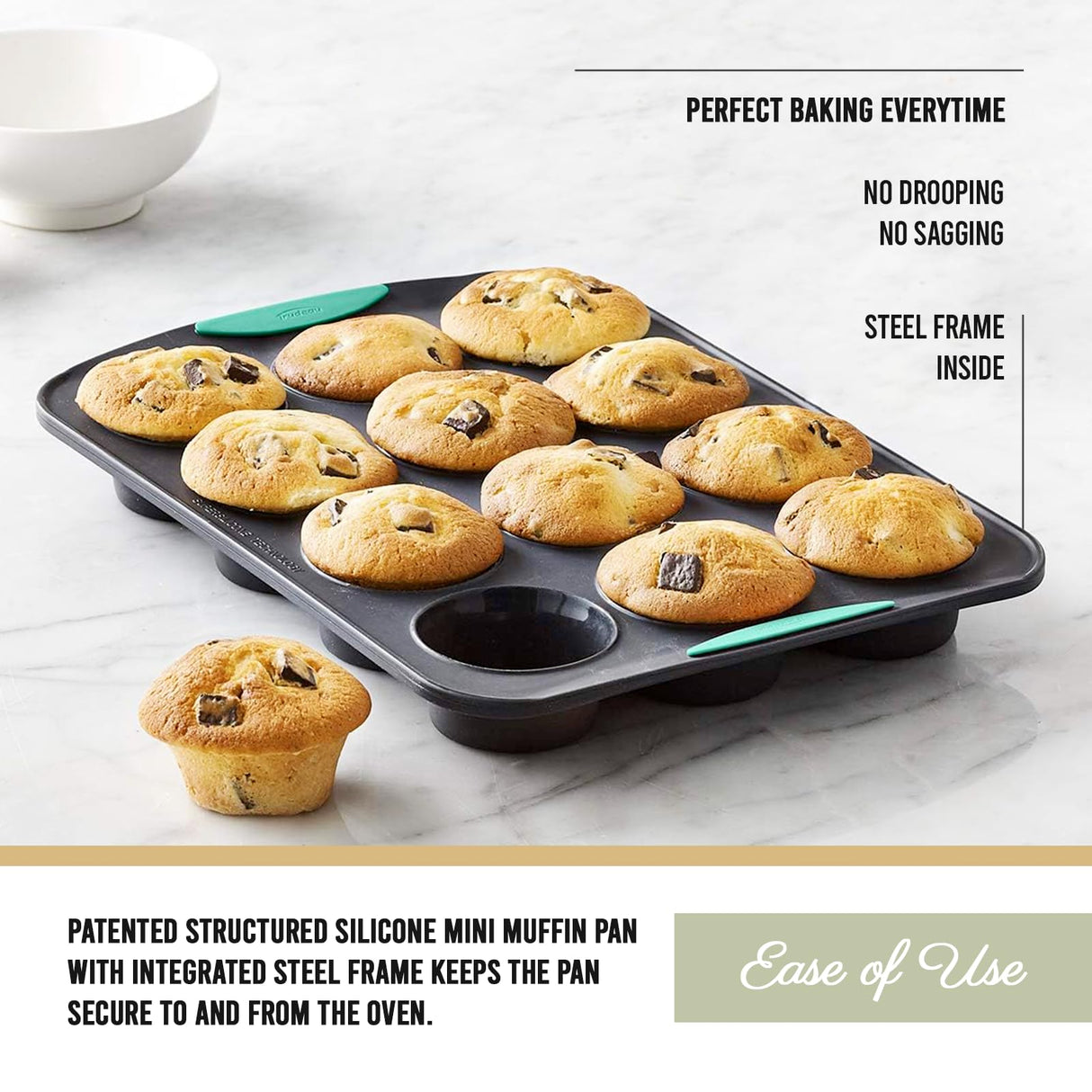 Trudeau Structured Silicone Muffin Pan, Pan-12 Cup, Grey/Mint Trudeau