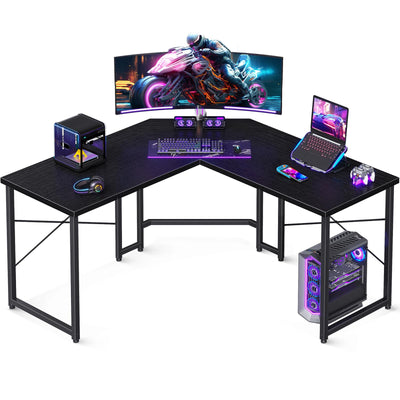 Casaottima L Shaped Gaming Desk, Corner Desk Gaming Table for Home Office, Computer Desk Sturdy Writing Workstation for Small Space, Easy to Assemble, 51 inch, Black