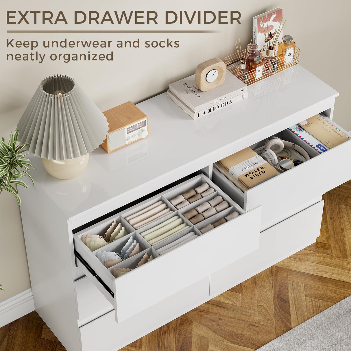 OtterOasis White Wood Dresser, 6 Drawer Dressers for Clothes Storage for Bedroom, Modern Dresser with Wide Drawers, Wide Wooden Chest Drawers for Living Room, Entryway, TV Stand(47" W x15.4 Dx32.3 H) OtterOasis