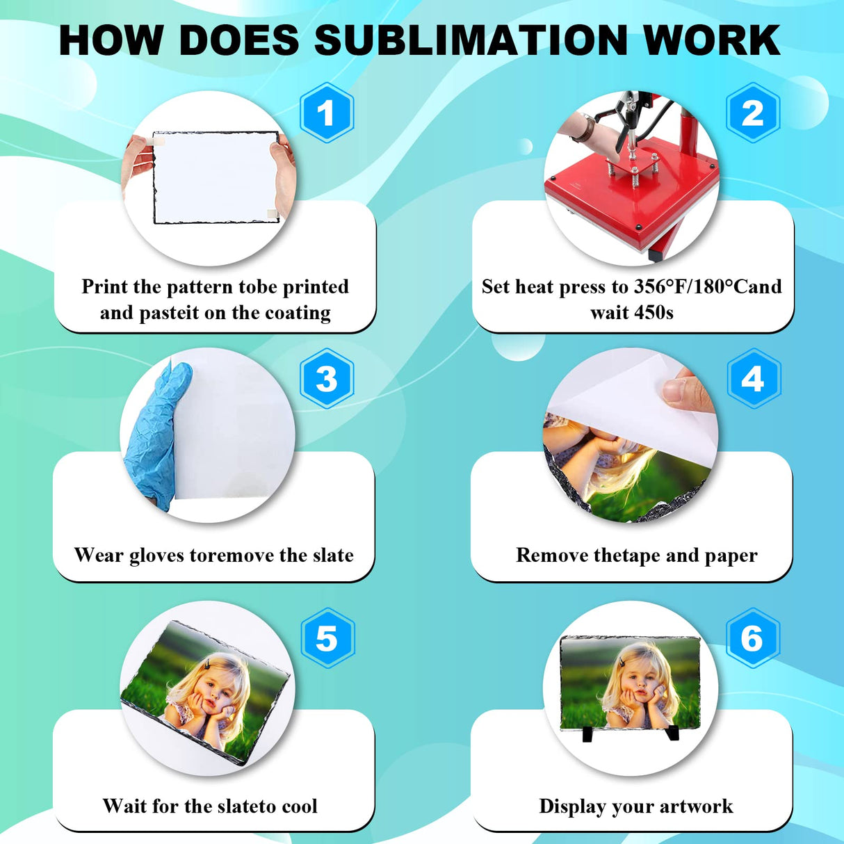 6 Pack Sublimation Slate Blanks,Heat Thermal Transfer Sheet Stone Photo Frame DIY Sublimation Blank with Display Holder for Desktop Souvenir Custom Design Work XIHEYOMI