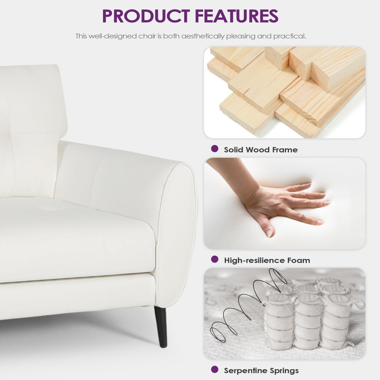 Sofa Couch 61" Small Loveseat Couches for Living Room White Leather Couch Mid Century Modern Tufted Mini Sofa Comfy Office 2 Seat Settee Love Seat Small Couches for Small Spaces Bedroom (2, White) TYBOATLE