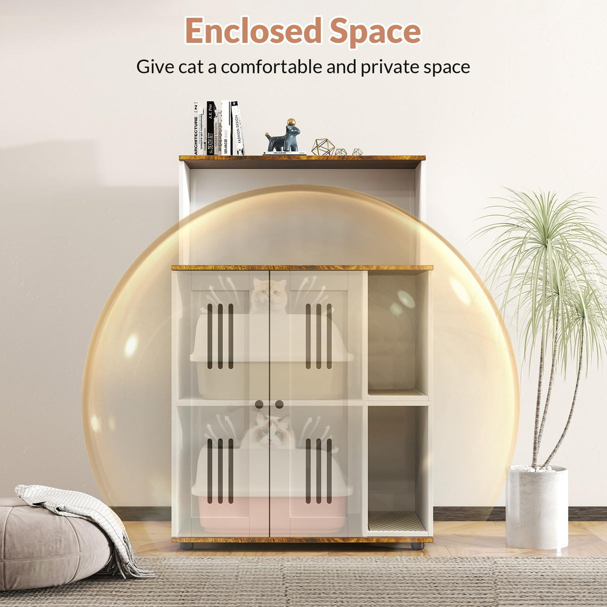 Rovibek Cat Litter Box Enclosure for 2 Cats, Litter Boxes Furniture Hidden with Storage, Cat Litter Cabinet with Scratch Mat, Fit Most of Litter Box, White Rovibek