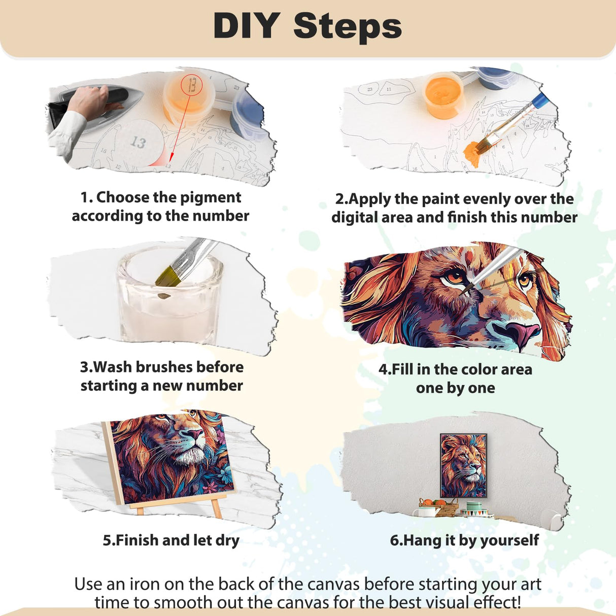 EOBROMD Paint by Numbers Kits for Adults Animal, Lion DIY Kits Crafts for Beginner, Painting Kits Adults, Oil Paint by Numbers for Home Decor Gift 16x20inch(Without Frame) EOBROMD