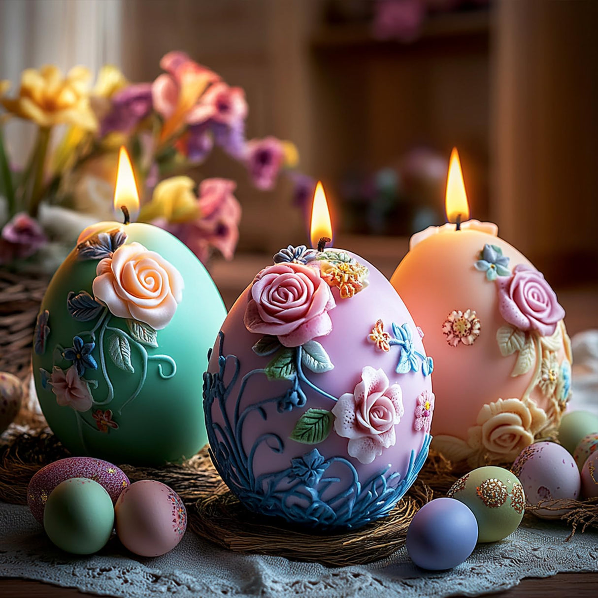 Juome Easter Egg Mold - Silicone Easter Candle Molds for Candle Making Silicone Shapes Resin Wax Mold for Candles Soap, Easter Party Decorations Juome