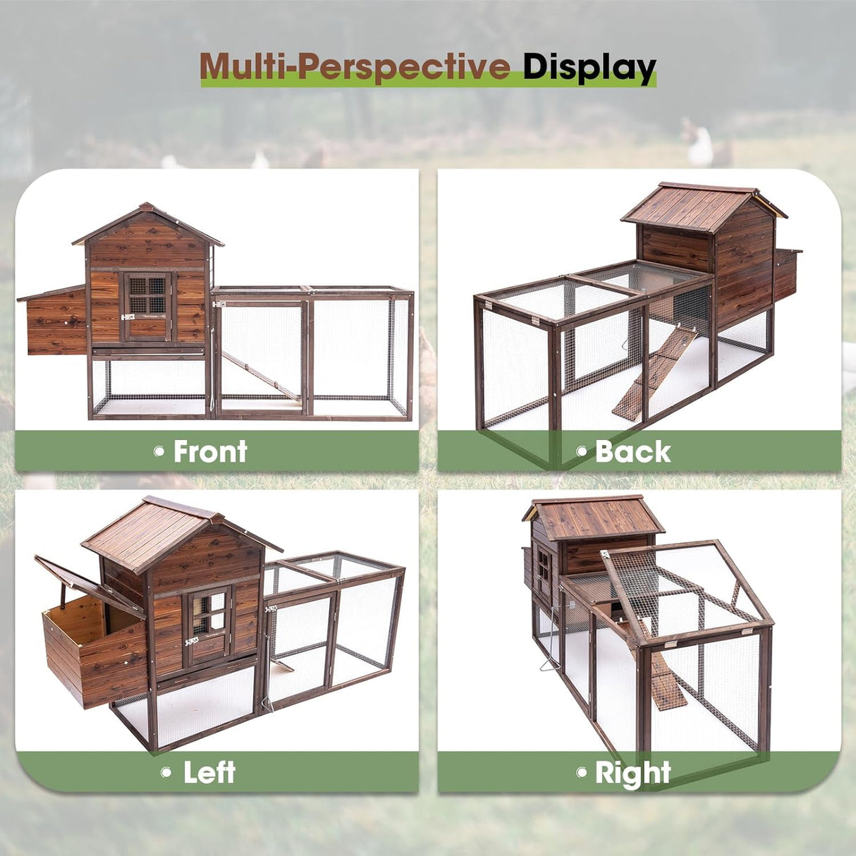 Large Wooden Chicken Coop, 160IN Outdoor Chicken Cages and Run with Nesting Boxes for 2-8 Chickens, Hen Run Poultry Pet House Rabbit Hutch with Waterproof Roof & Removable Tray for Backyard (Two) TANGJEAMER