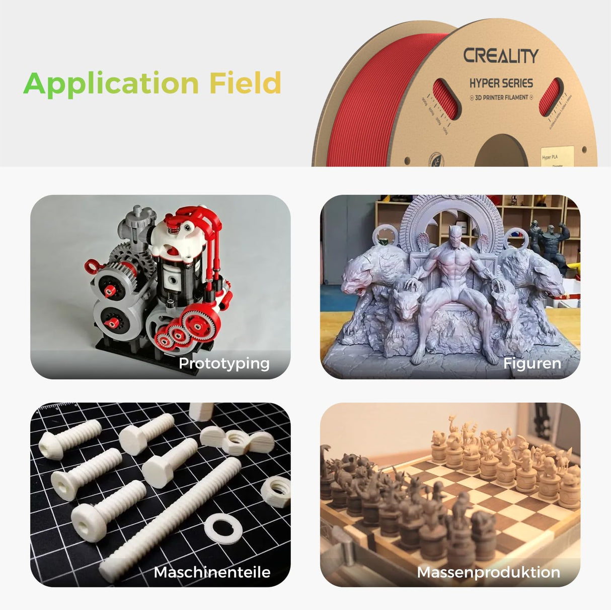 Creality Hyper PLA Filament Bundle 4KG, Up to 600mm/s High Speed 3D Printer Filament PLA, No-Tangling Stronger Toughness Fit Most 3D Printers Creality