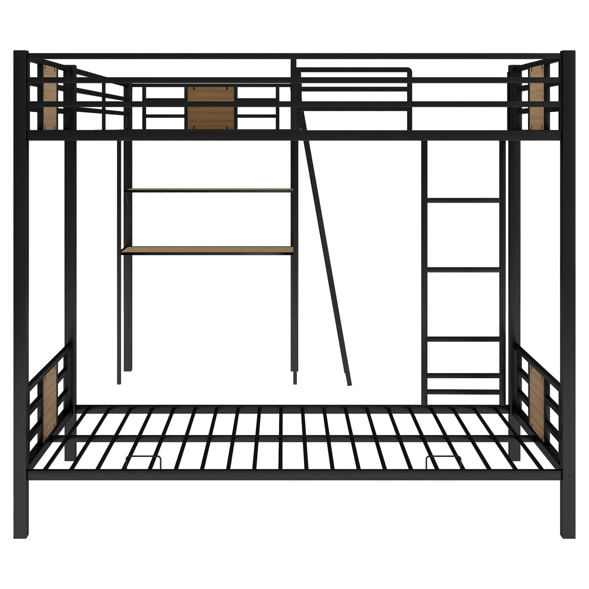 LUMISOL Twin Over Twin L-Shaped Bunk Bed with Bookcase & Desk, Heavy Duty Metal Triple Bunk Bed Frame for 3 People, No Box Spring Needed, Brown LUMISOL