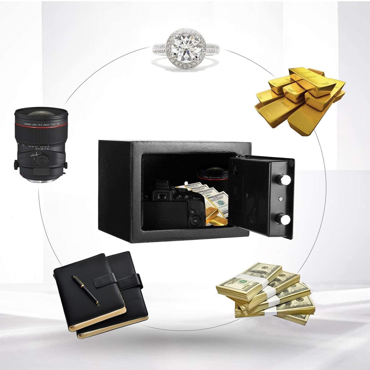 Digital Electronic Money Safe, Steel Security Lock Box with Keypad, Office Hotel Business Jewelry Gun Cash Safe, 0.23 Cubic Feet, 9.06" W x 6.69" D x 6.69" H(black) CDC DIGI