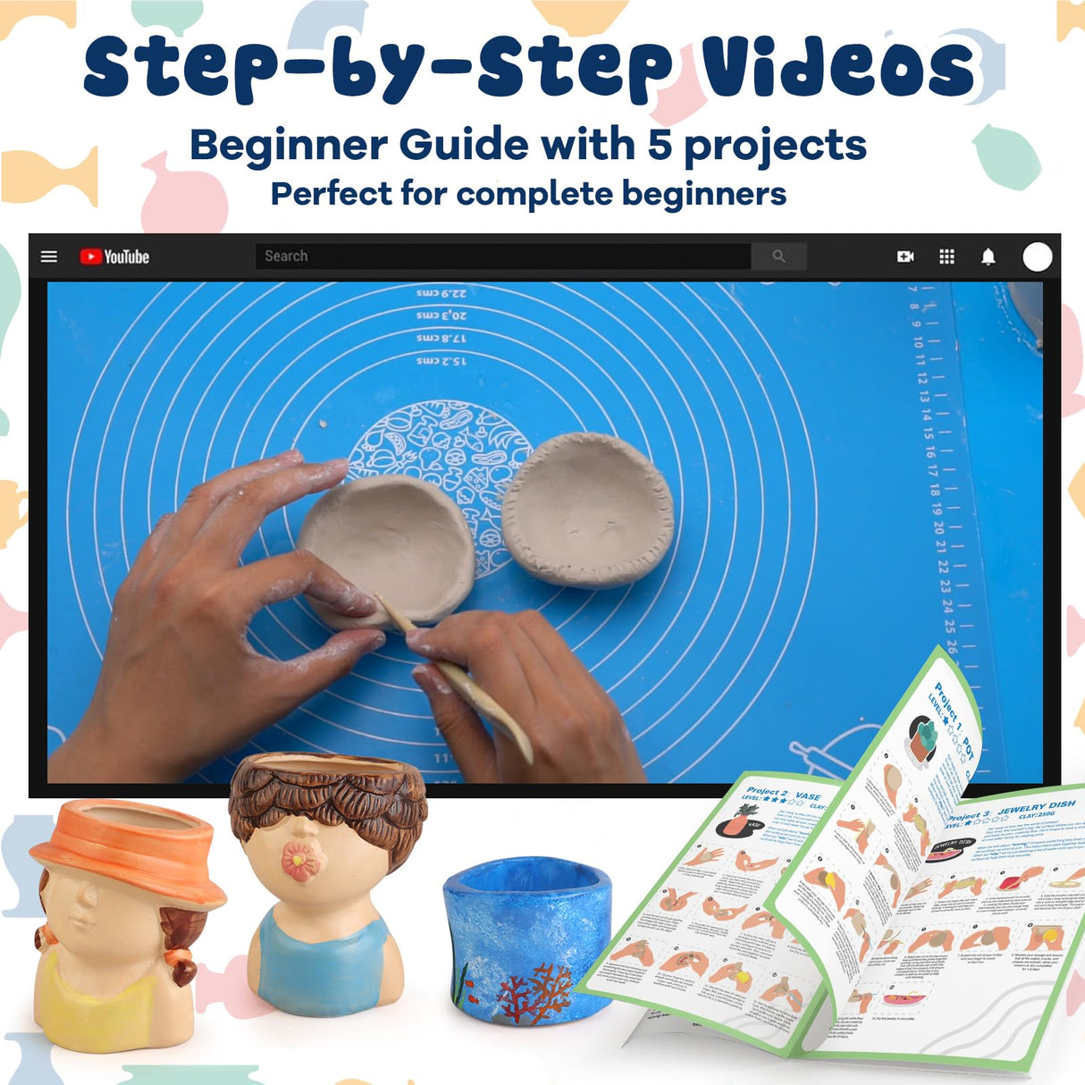 HEJIN Air Dry Clay Kit for Adults, 3.3Lbs Pottery Craft Kit for Beginners, Sculpting Tools Set & Step-by-Step Guide, 12 Paints, Paintbrush, Varnish, Sponge - Crafts for Adults for Birthdays Gift HEJIN