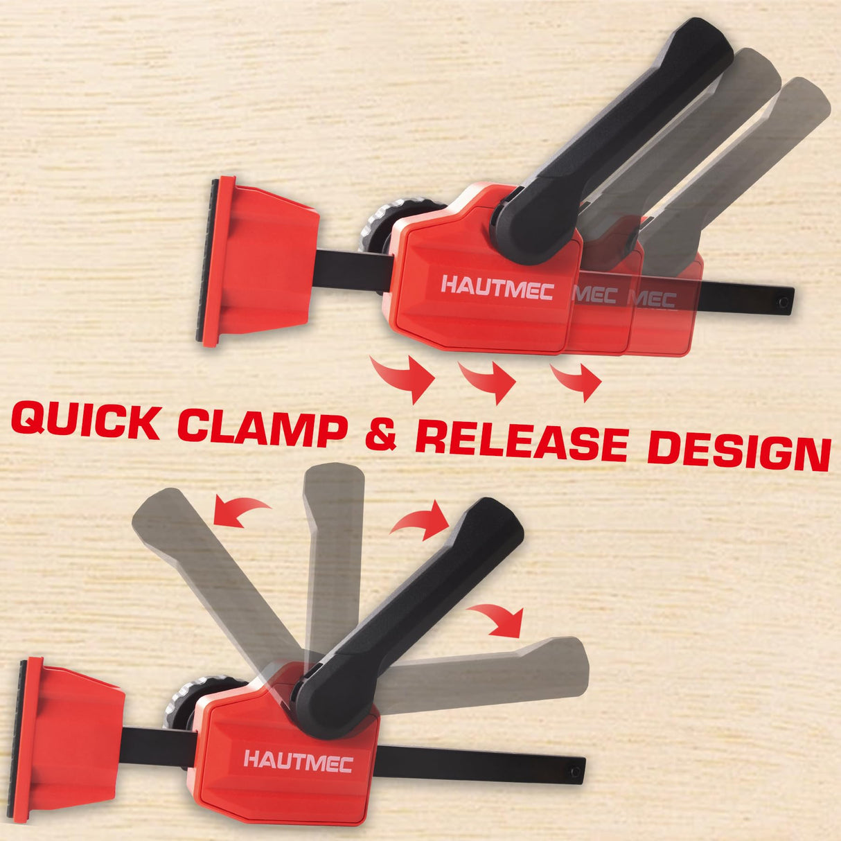 HAUTMEC Bench Dog Clamp, 3/4" Dog Hole Clamp, Up to 170 Lbs Clamping Force, Adjustable Bench Clamp with Protective Pads for Woodworking, Quick Clamps for 19mm Bench Dogs Holes(2 Pack), HT0276-CL HAUTMEC