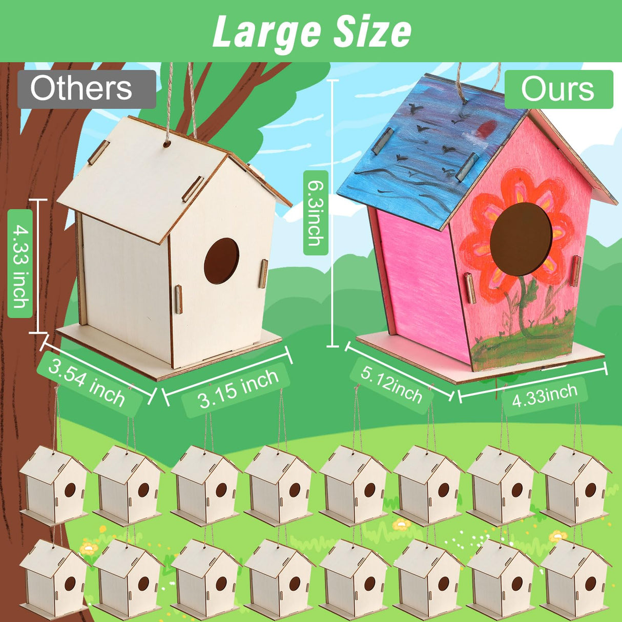 DoubleFill 12 Pcs Bulk 6.3'' Wooden Bird Houses Kits for Kids to Build DIY Unfinished Wood Birdhouses to Paint Wood Arts and Crafts Birthday Gifts for Girls Boys Crafts Class Parties DoubleFill