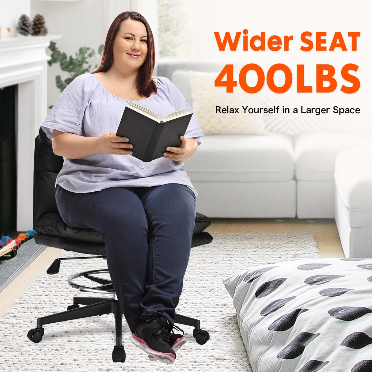 Drafting Chair Tall Office Chair Comfortable - Super Soft Seat Cushion and Larger Size, Standing Desk Chair Adjustable Height, Office Drafting Chairs with Adjustable Footrest Ring, 400LBs, Black YEEZEE