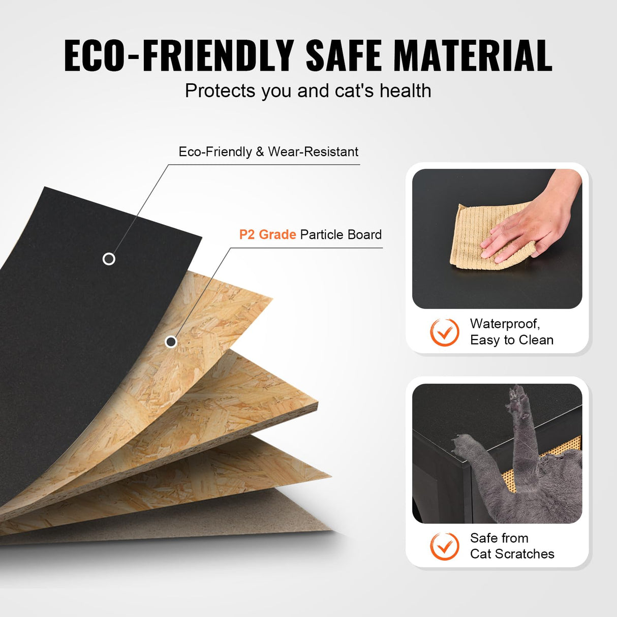 VEVOR Cat Litter Box Enclosure for 2 Cats, Litter Box Furniture Hidden with Rattan Decorated Doors, Wooden Cat Box Cabinet Fit Most of Litter Box, 47.2" L x 19.7" W x 21.7" H, Black VEVOR