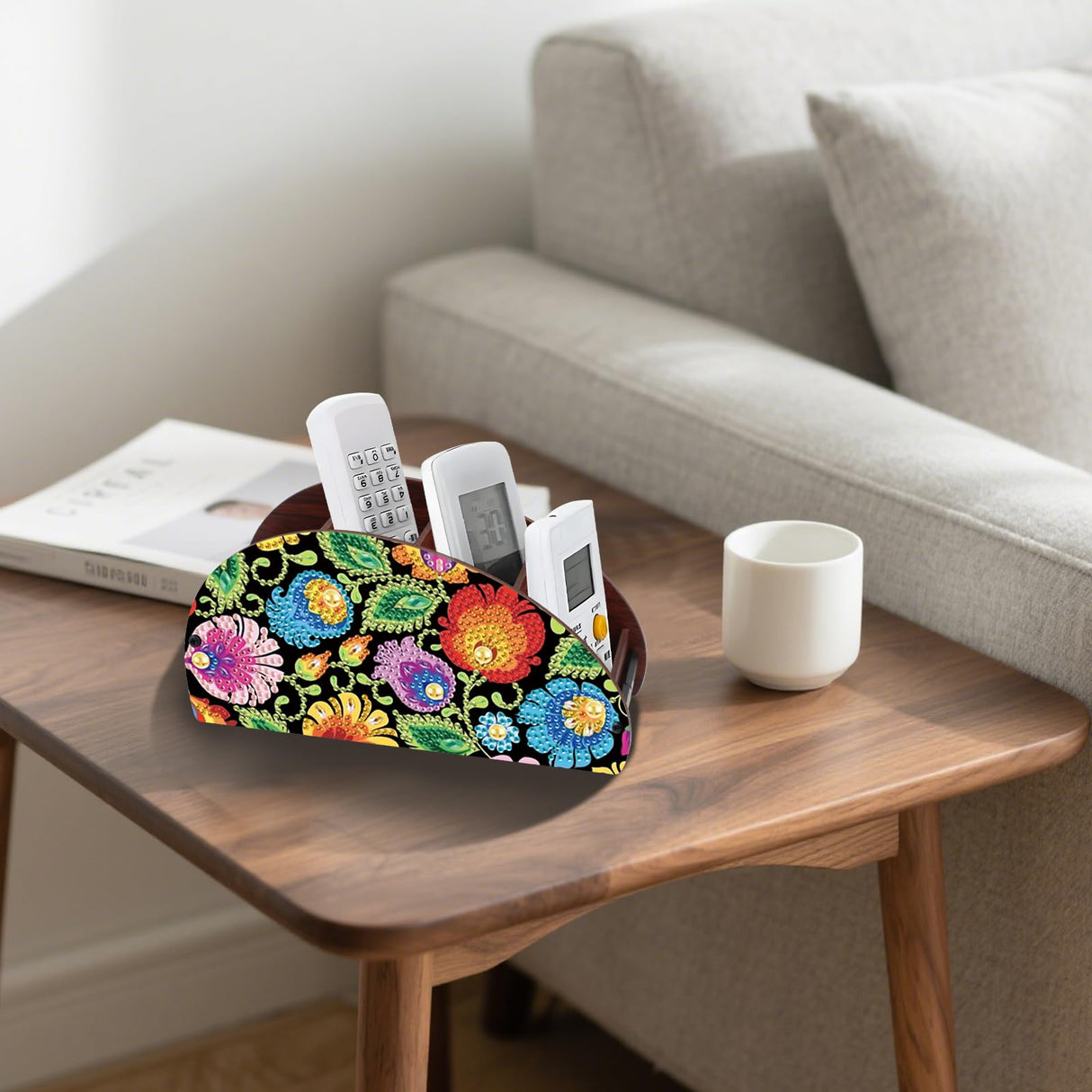 JZHYOAN Flower DIY Diamond Painting Remote Control Holder Double Sided Diamond Art Painting Kit Storage Box Storage Containers for TV AC Remotes Makeup Brushes Desk Supplies Table JZHYOAN