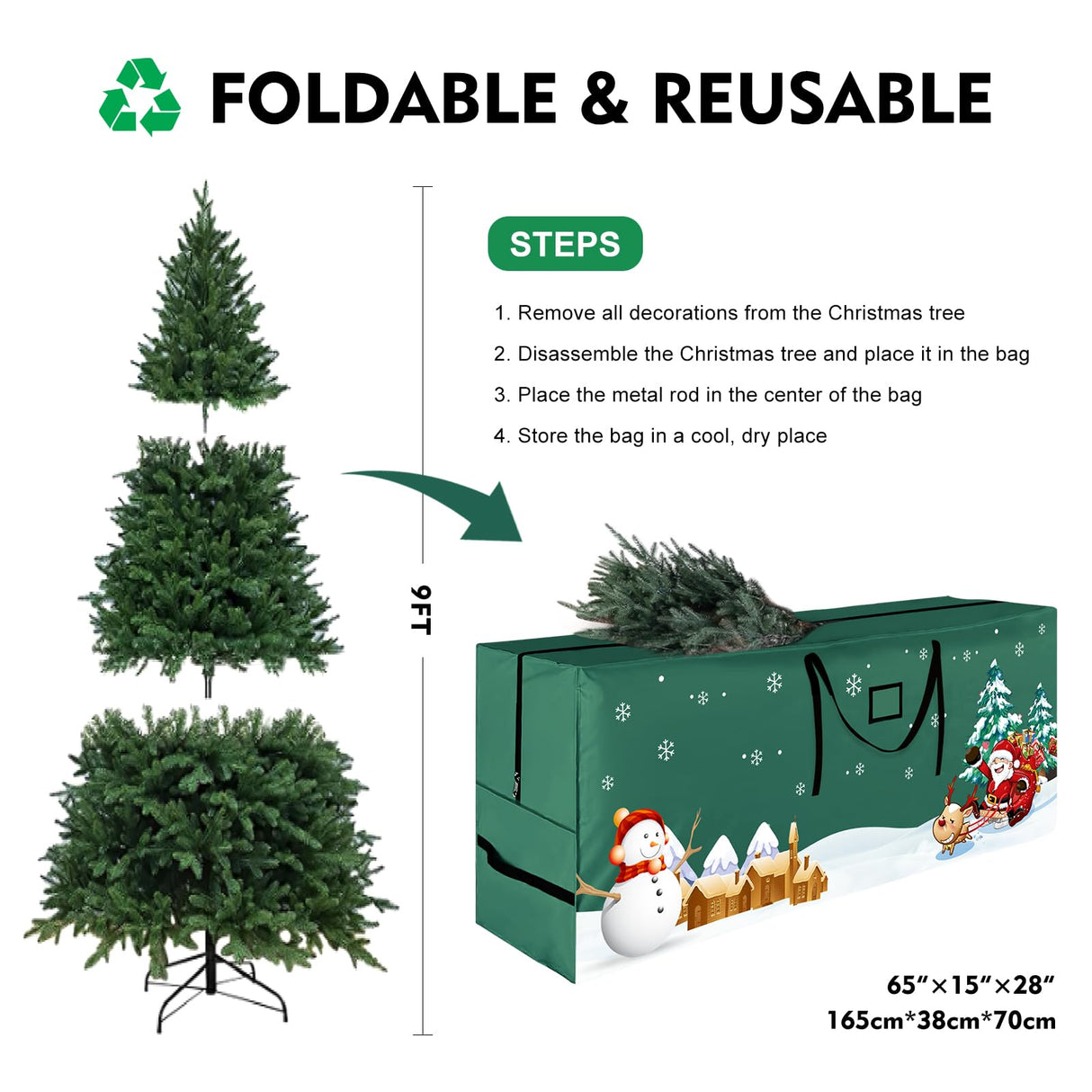 ABXMAS Christmas Tree Storage Bag - Fits Up 9 Ft Tall Artificial Trees, Durable 600D Oxford Green ABXMAS