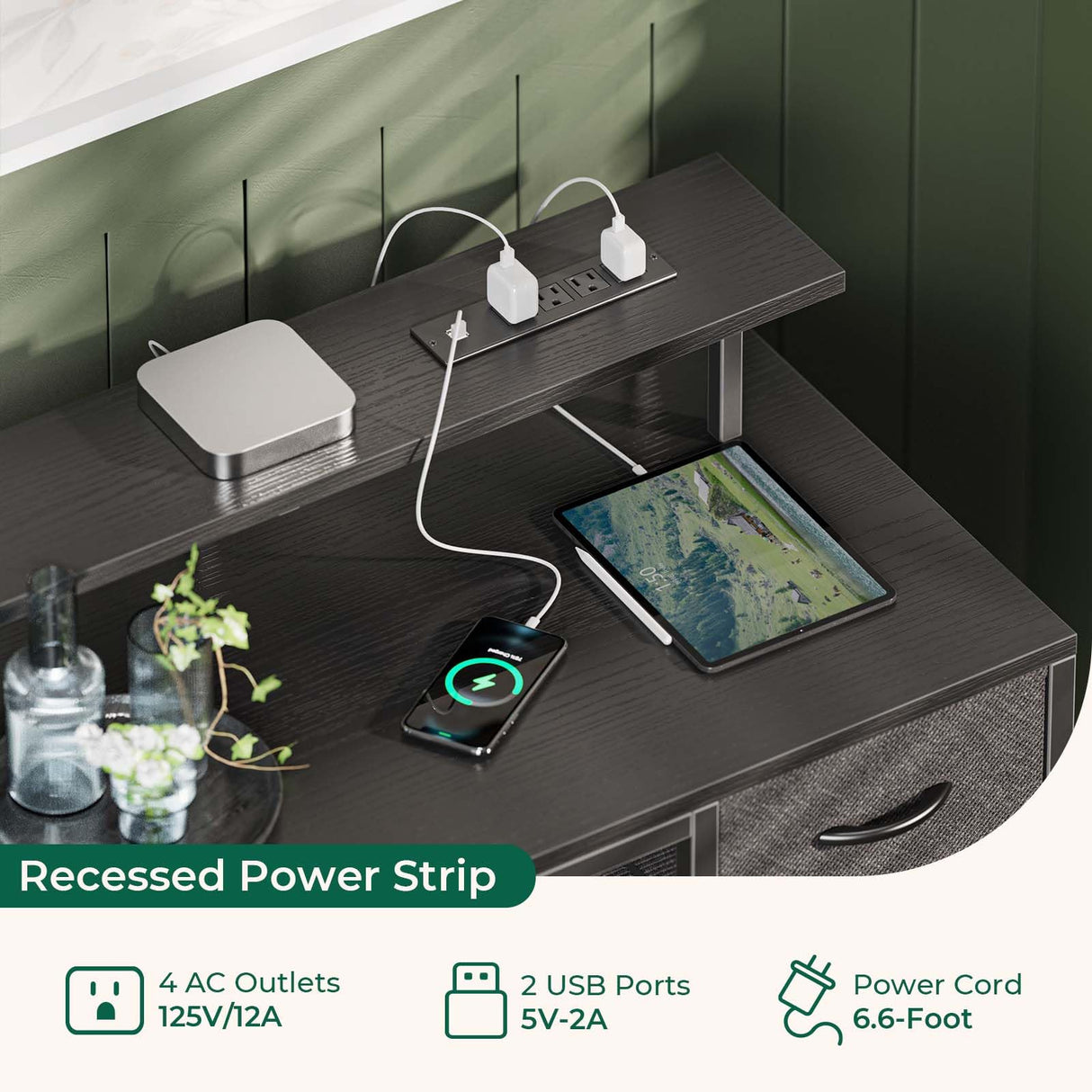 Huuger 47 inch Computer Desk with 4 Drawers, Gaming Desk with LED Lights & Power Outlets, Home Office Desk with Large Storage Space for Bedroom, Work from Home, Black Huuger