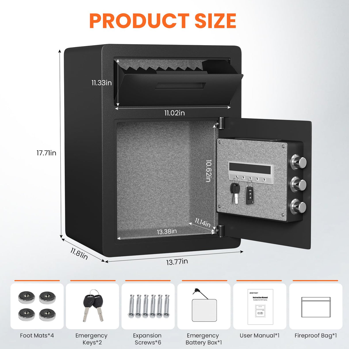 2.0 Cu ft Depository Drop Safe, Drop Box for Money with Fireproof Waterproof Bag, Anti-theft Digital Drop Slot Safe with Dual Alarm, Large Drop Slot Safe Box for Business Home Office Hotel Market Omethey