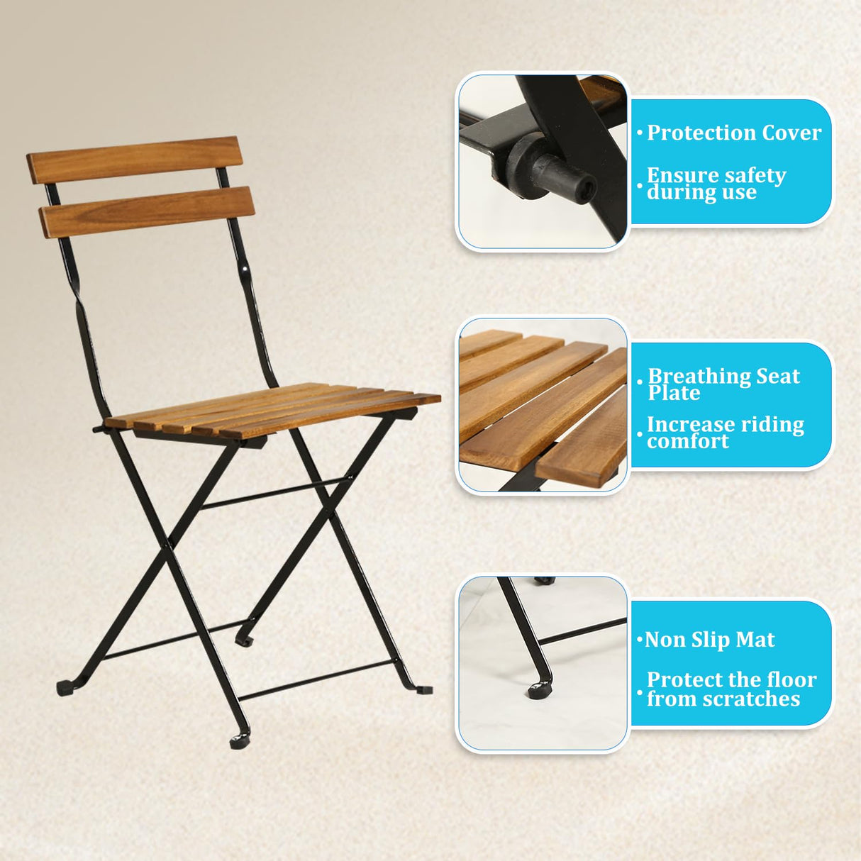 BSTOPHKL 3 Pieces Patio Bistro Set,Foldable Outdoor Patio Furniture Sets,1 Weather-Resistant Table and 2 Chairs,Outdoor and Indoor for Patio,Yard, Garden,Balcony BSTOPHKL