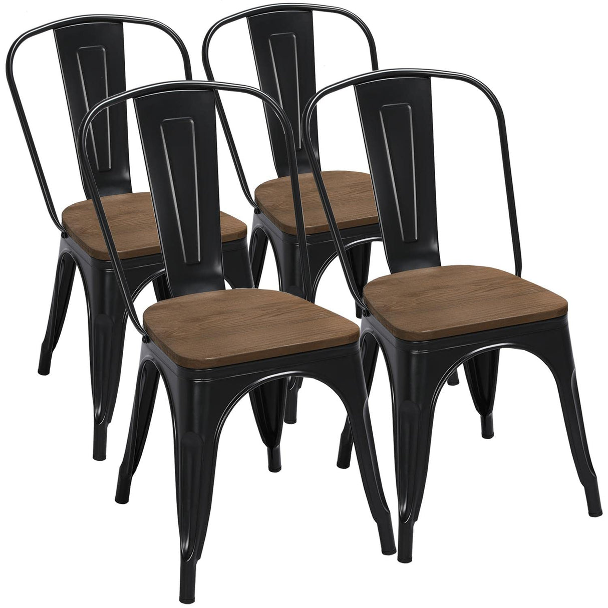 Yaheetech 18 Inch Classic Iron Metal Dining Chair with Wood Top/Seat Indoor-Outdoor Use Chic Dining Bistro Cafe Side Barstool Bar Chair Coffee Chair Set of 4 Black Yaheetech