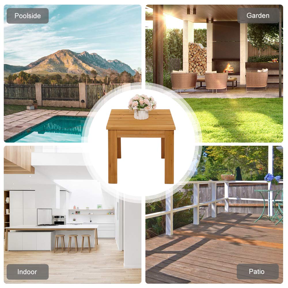 VINGLI Outdoor Adirondack Side Table W/Natural Finished, 18" Square Thick Wooden Coffee Table Top, Stable Large Weight Capacity Conversation End Table for Patio Backyard, Garden, Poolside and Balcony VINGLI