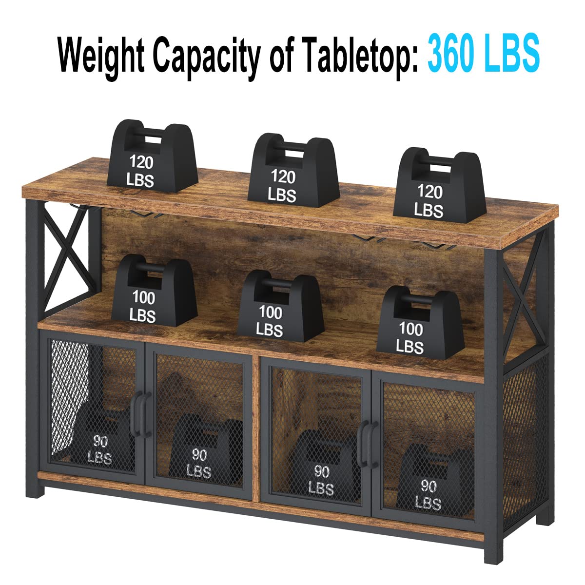 Rustic Brown Industrial Coffee Bar Cabinet with Wine Rack and Ample Storage LVB