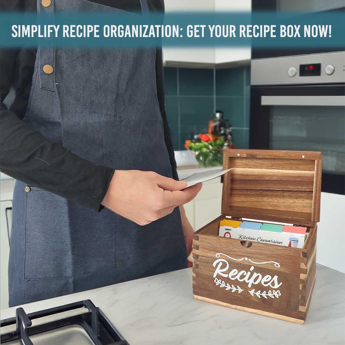 Wooden Recipe Box With Cards And Dividers - Store and Organize your Recipe Cards and Box Set, Recipe card box, Recipe Box 5x7, Recipe Organizer, Recipe Card Holder and Phone Holder (Brown) JY HOME GOODS