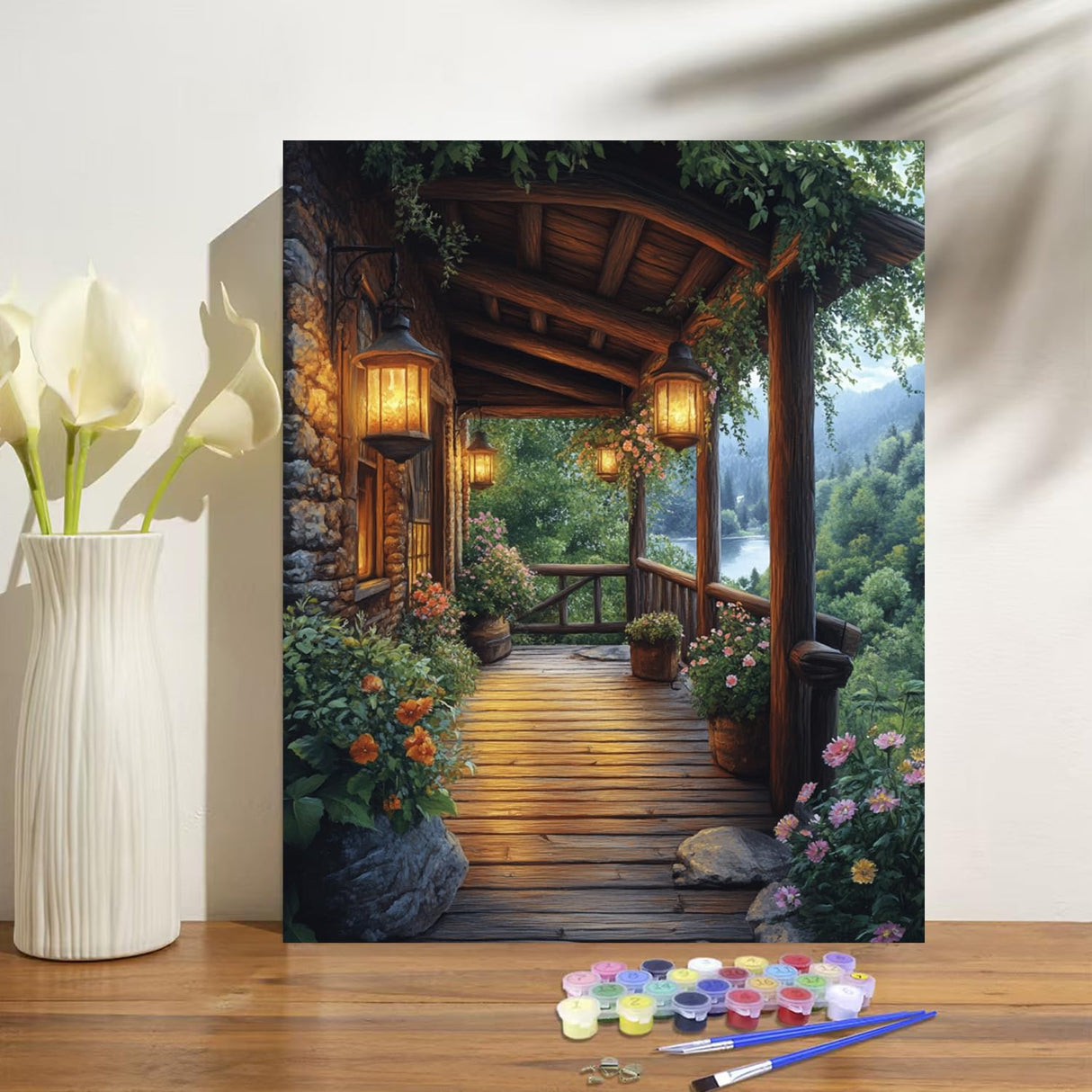 obterie Landscape Paint by Numbers Kit for Adults Beginner Garden Oil Painting Kit Adult Paint by Number Kits on Canvas DIY Painting for Beginners Art by Numbers for Gifts Home Wall Decor 16x20 Inch obterie