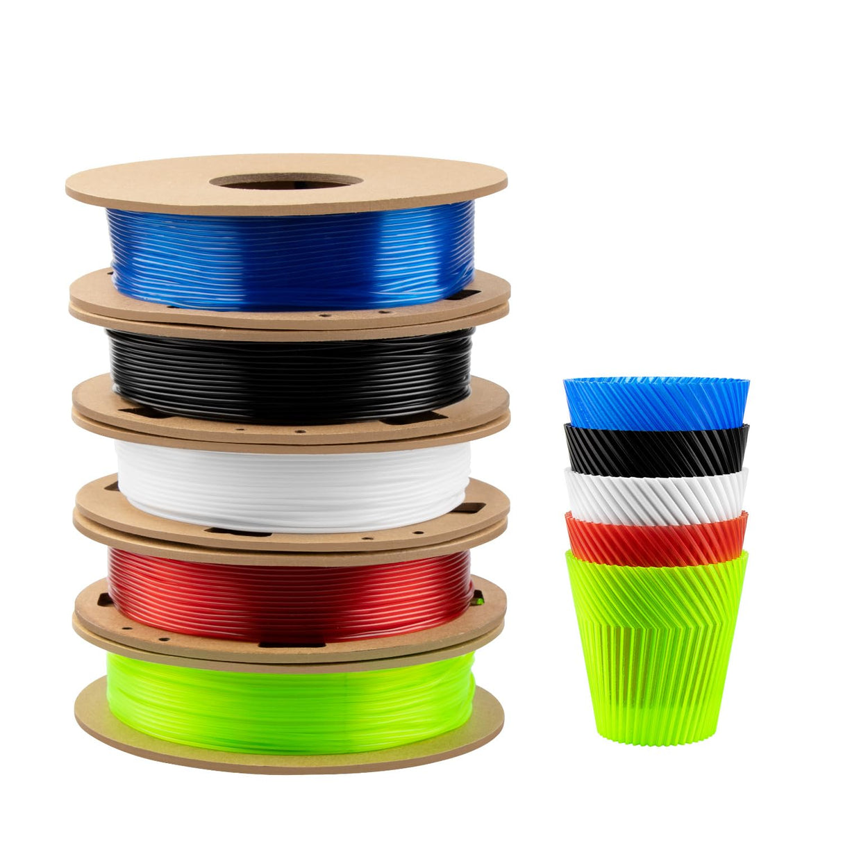 TPU Filament 1.75mm Bundle, TINMORRY 3D Printer Filament Combipack, 200g x 5 Spools, Black+White+Transparent red+Transparent Blue+Transparent Green TINMORRY