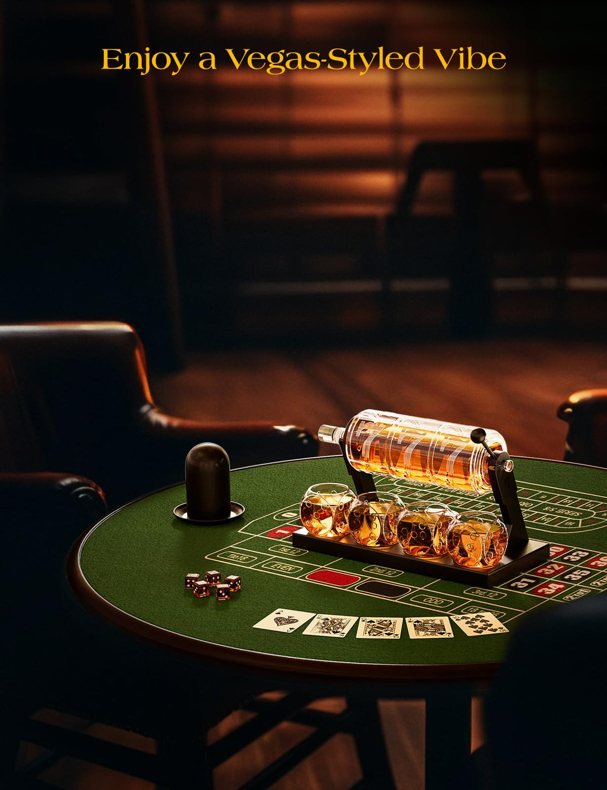 Slot Whiskey Decanter Sets for Men, Kollea 50.7 Oz Whiskey Decanter Set with 4 Dice Glasses, Casino Style Decanter for Bourbon, Gifts for Men Dad, Him, Boyfriend, Guy, Birthday, Anniversary, Valentine Kollea