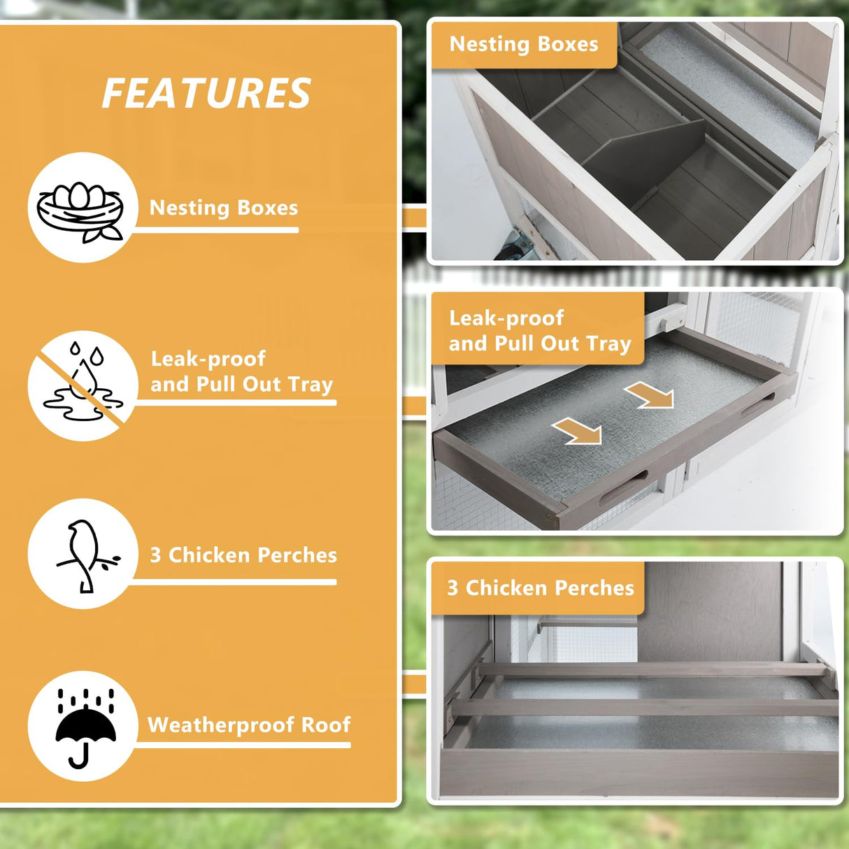 Magazoopet 79“L Chicken Coop and Run, 2 Story Backyard Hen House with Nesting Box, Poultry Cage for 1-3 Chickens Ducks Rabbits with Removable Tray, Ramp and UV-Resistant Roof Panel Magazoopet