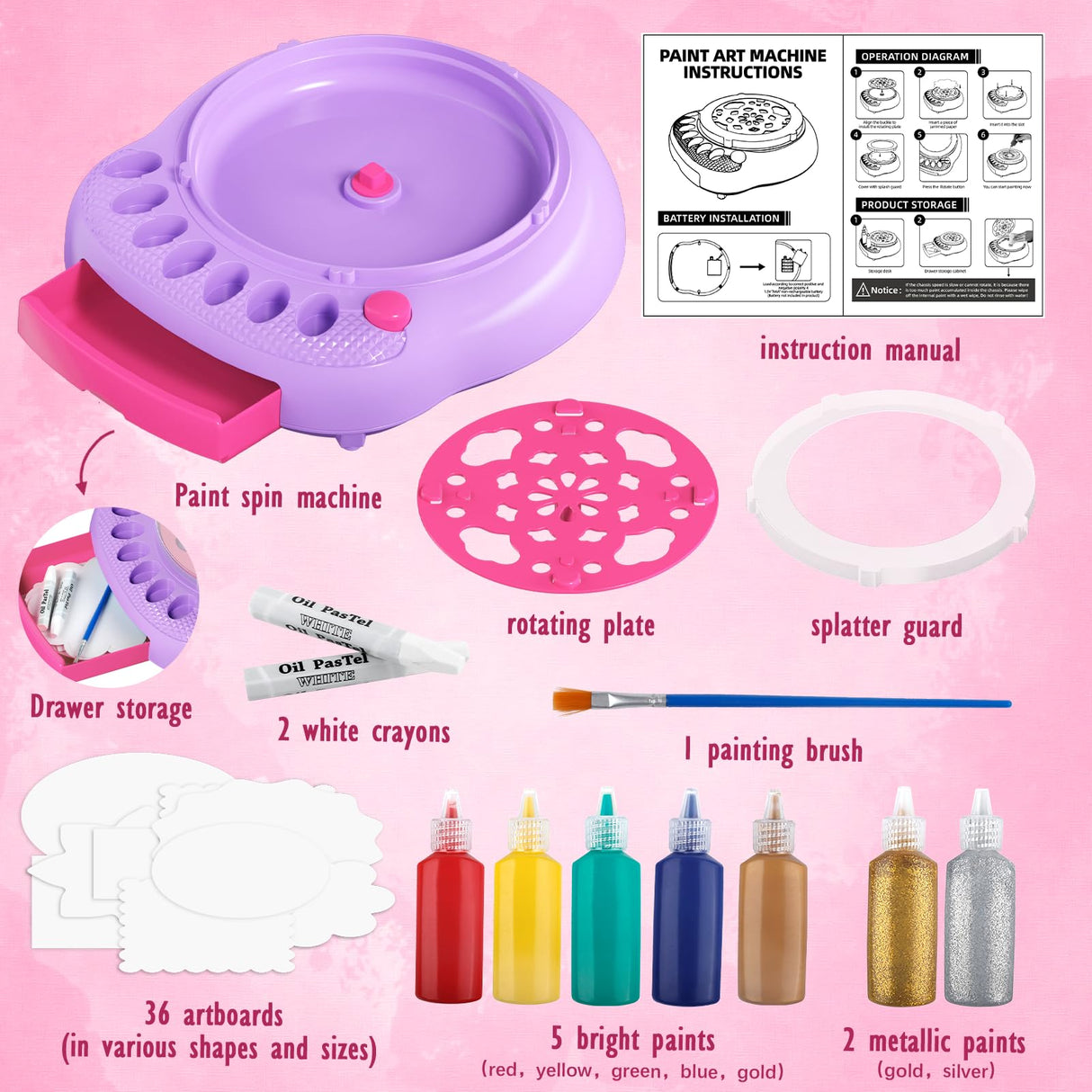 Arts and Crafts for Kids Ages 4-8,Paint Spin Art Machine Kit,Art Craft Set for 6-9 Year Old,Cool Painting Spinner Toys Kits Set,Art Supplies Birthday Gifts for Boy Girl Ages 6 7 8 9 10 11 12 Purple TingingYuli