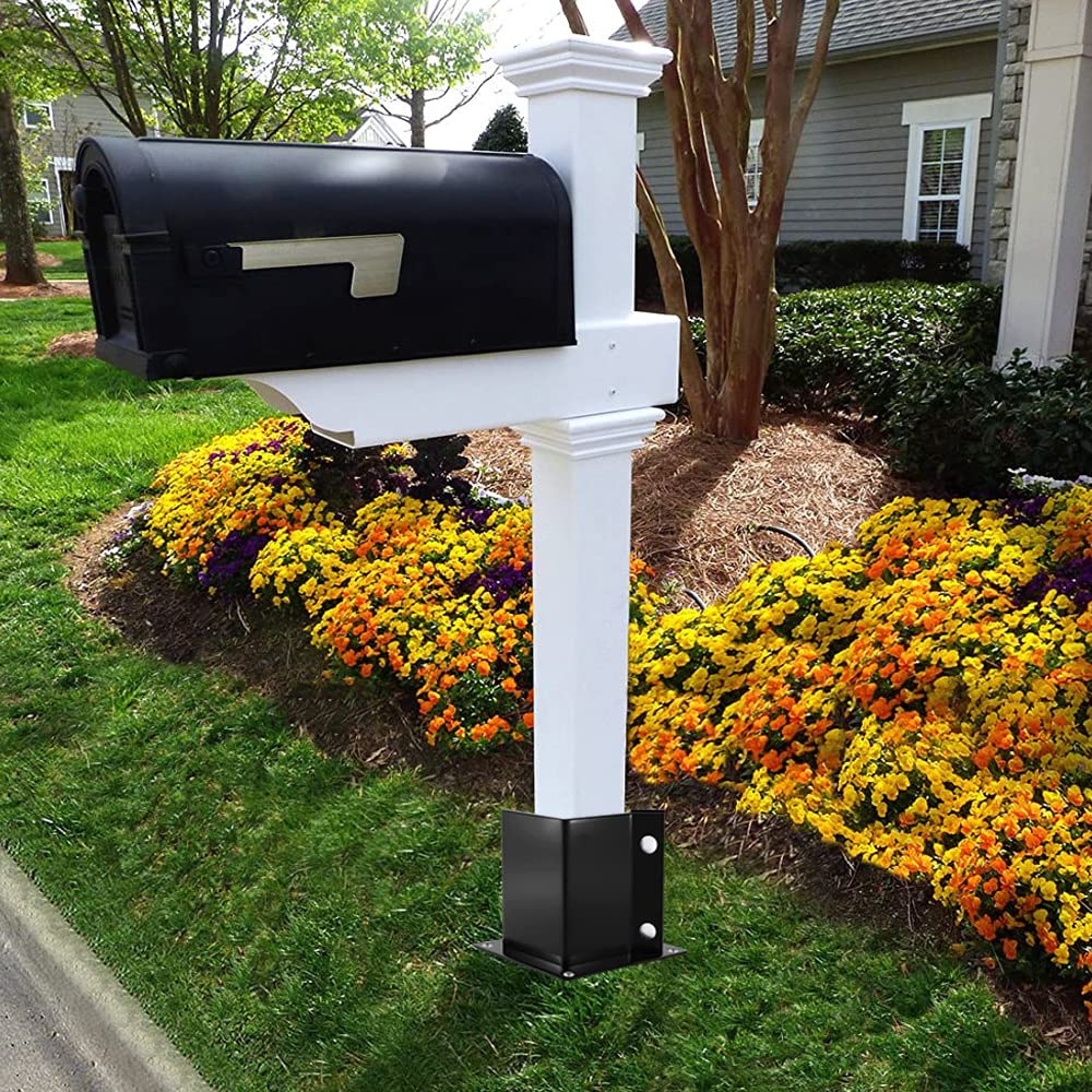 DORIGHARY 4 Pack Fence Post Anchor Base - 4 x 4 Inch Heavy Duty Bolt Down Post Bracekts Metal Black Powder Coated (Inner Diameter 3.5 x3.5 Inches) DORIGHARY