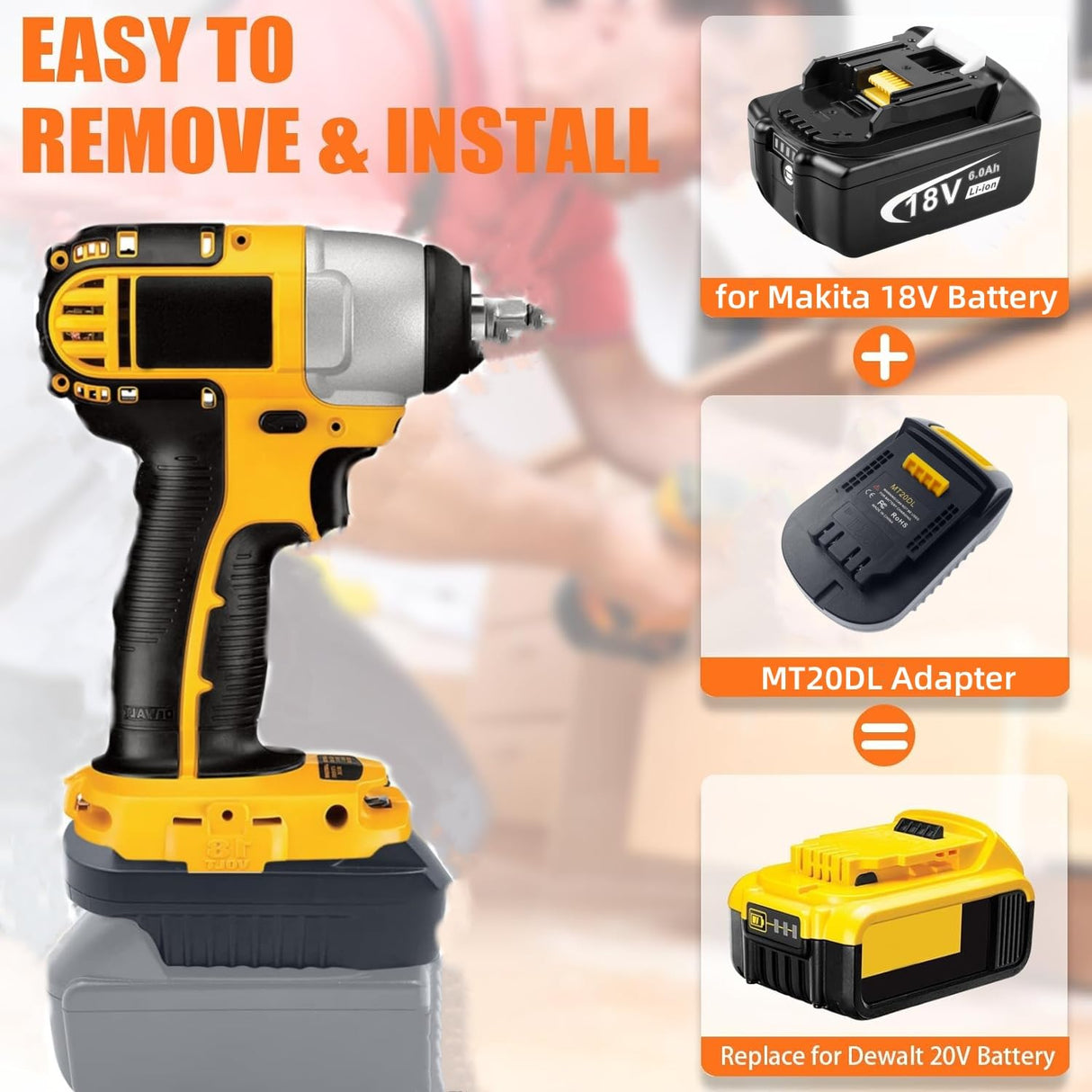 TEPULAS MT20DL Battery Adapter for Makita for Dewalt, for Makita 18V Lithium Battery Convert to for Dewalt 20V Power Tools(No Battery) TEPULAS