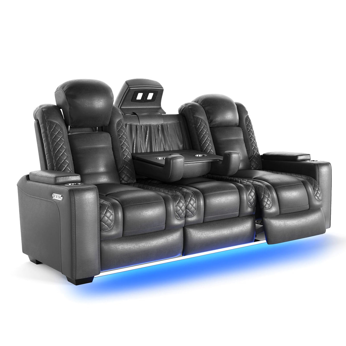 Jocisland Home Theater Seating, Movie Loveseat Recliner Chair with USB Wireless Charging, 3 Theatre Seats Couch Sofa for Media Room w/Electric Headrest, LED Light, Fold Down Table Jocisland