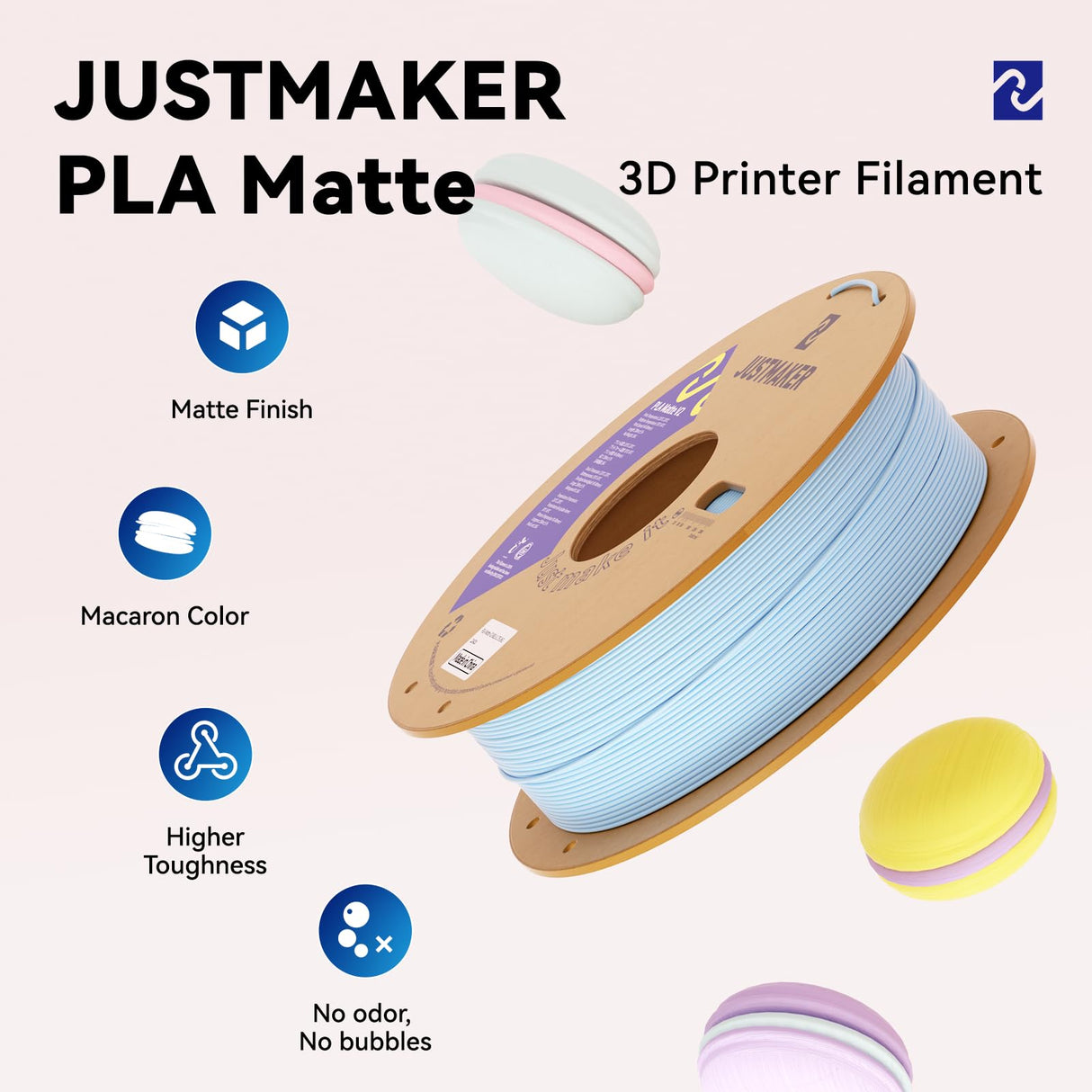 JUSTMAKER Matte PLA+ 3D Printer Filament, Upgrade Cardboard Spool, Dimensional Accuracy +/-0.03mm, 1.75mm, 1kg, Rattan Purple JUSTMAKER