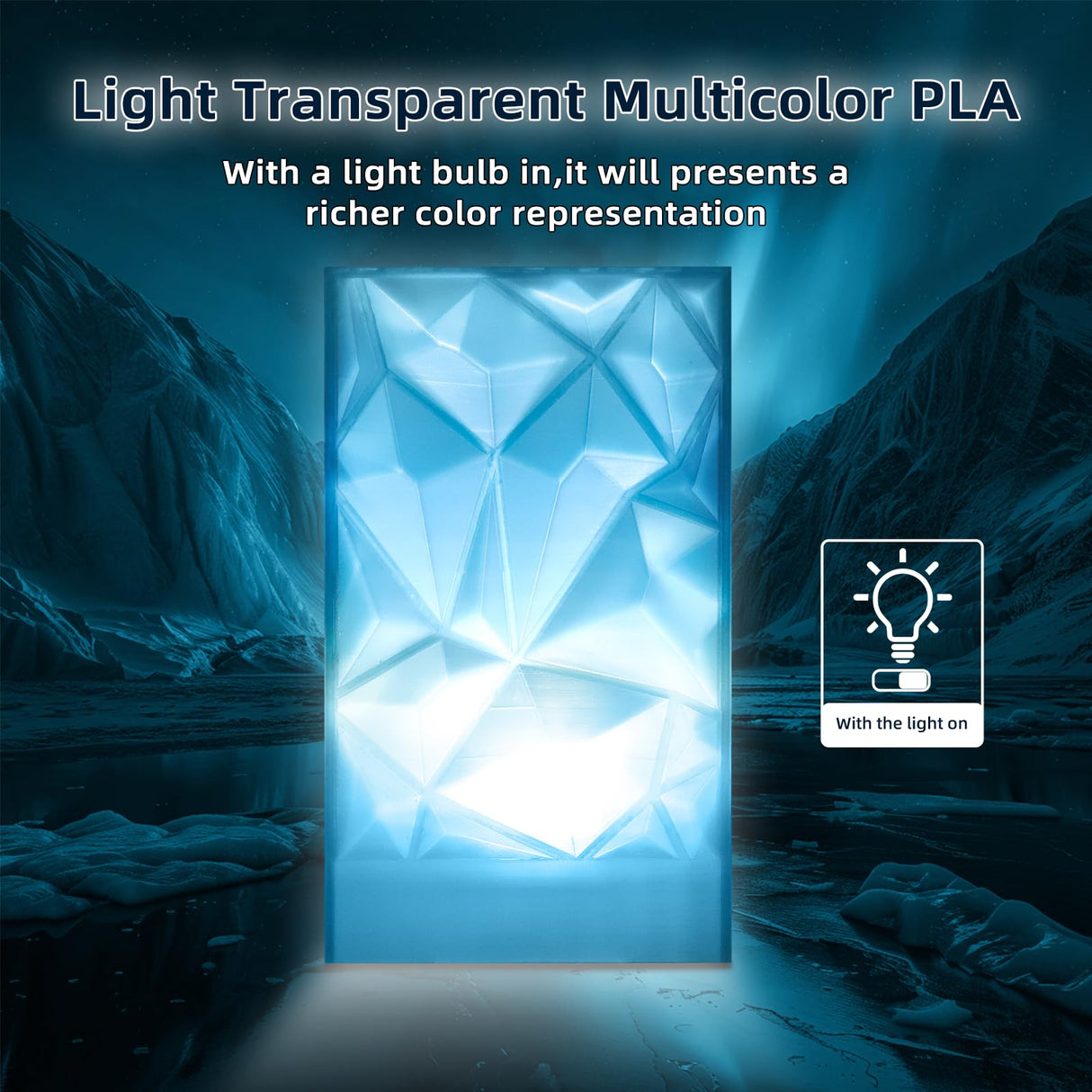 3DHoJor Transparent Multi Rainbow Color Gradient Change PLA 1.75mm 1KG 3D Printing Filament Crystal Rainbow PLA Clear PLA Filament with Cardboard Spool-Glacier 3DHoJor