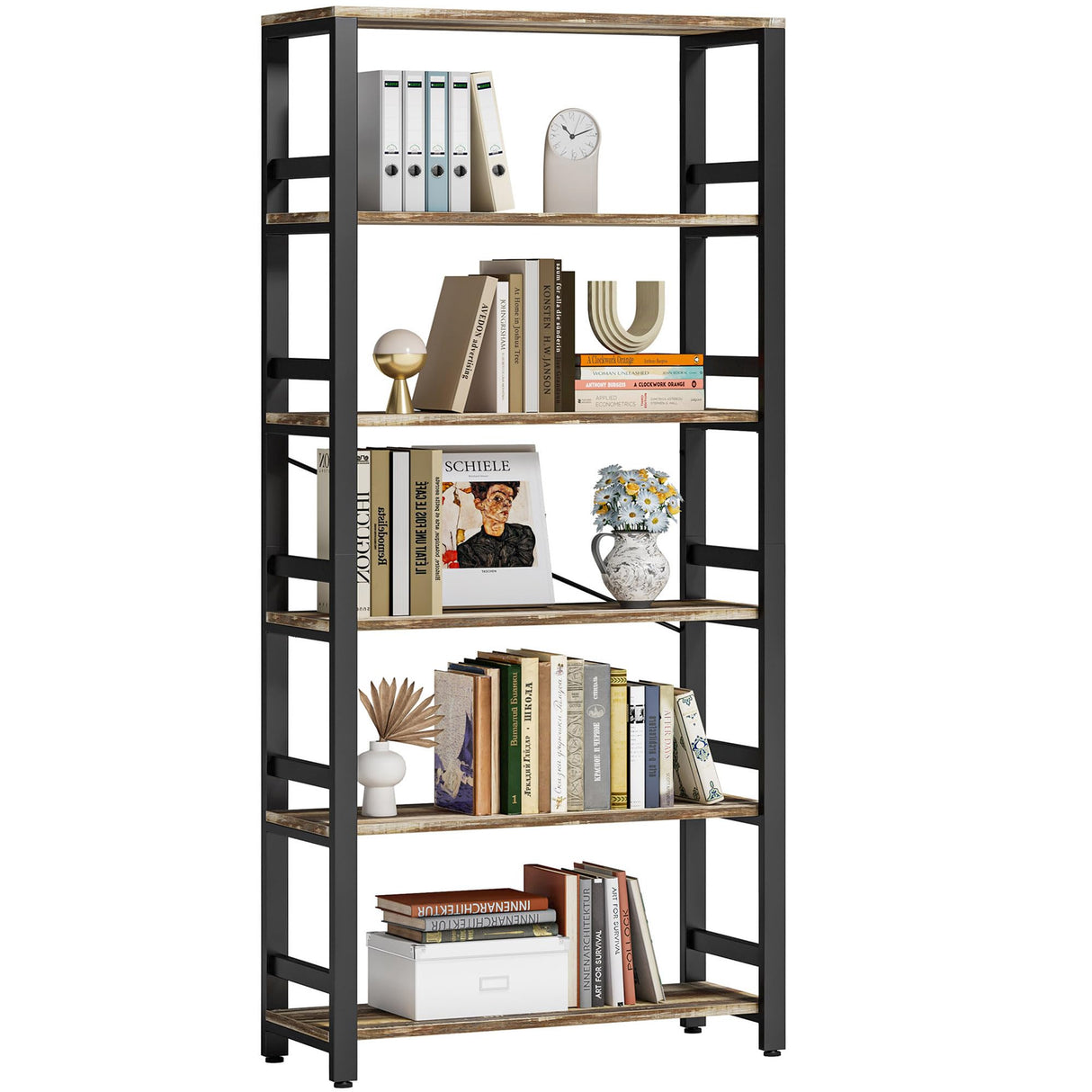 IRONCK Bookshelf, 31.5in Wide Shelf 6 Tier Bookcase, 110lbs/shelf Vintage Industrial Style Bookshelves for Bedroom, Living Room and Home Office, Industrial Brown IRONCK