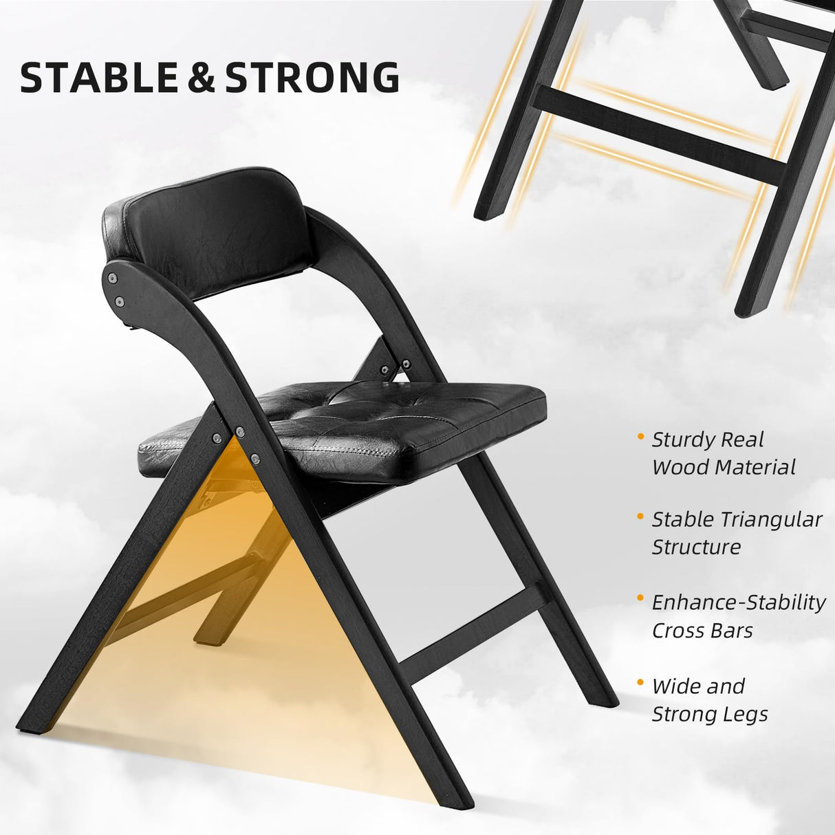 Asnefeli Wood Folding Chairs Set of 2, Stackable Wooden Foldable Chair with Padded Seats, Folding Extra Chair with Cushion for Guests Kitchen Office Wedding Party Picnic Chair (Walnut Green) Asnefeli