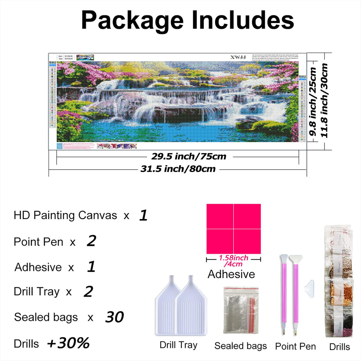 DIY 5D Diamond Painting Kits for Adults Waterfall Scenery Embroidery Full Round Drill Large Size(31.5x11.8 inch) Diamond Crystal Gem Arts Painting Craft for Home Wall Decor XWJJ