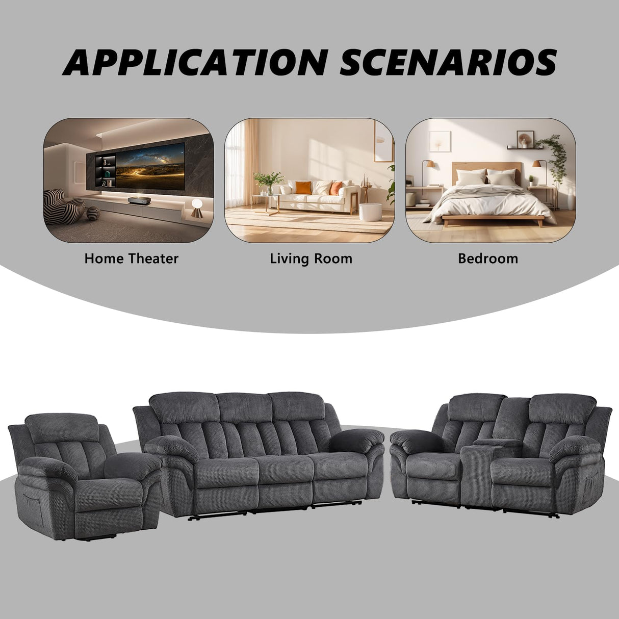 CANMOV Recliner Sofa Set, Oversize Power Lift Recliner Chair, Manual Loveseat and 3-Seat Sofa with Overstuffed Armrest for Living Room,Bedroom Furniture,Office,1+2+3 Seat Grey CANMOV