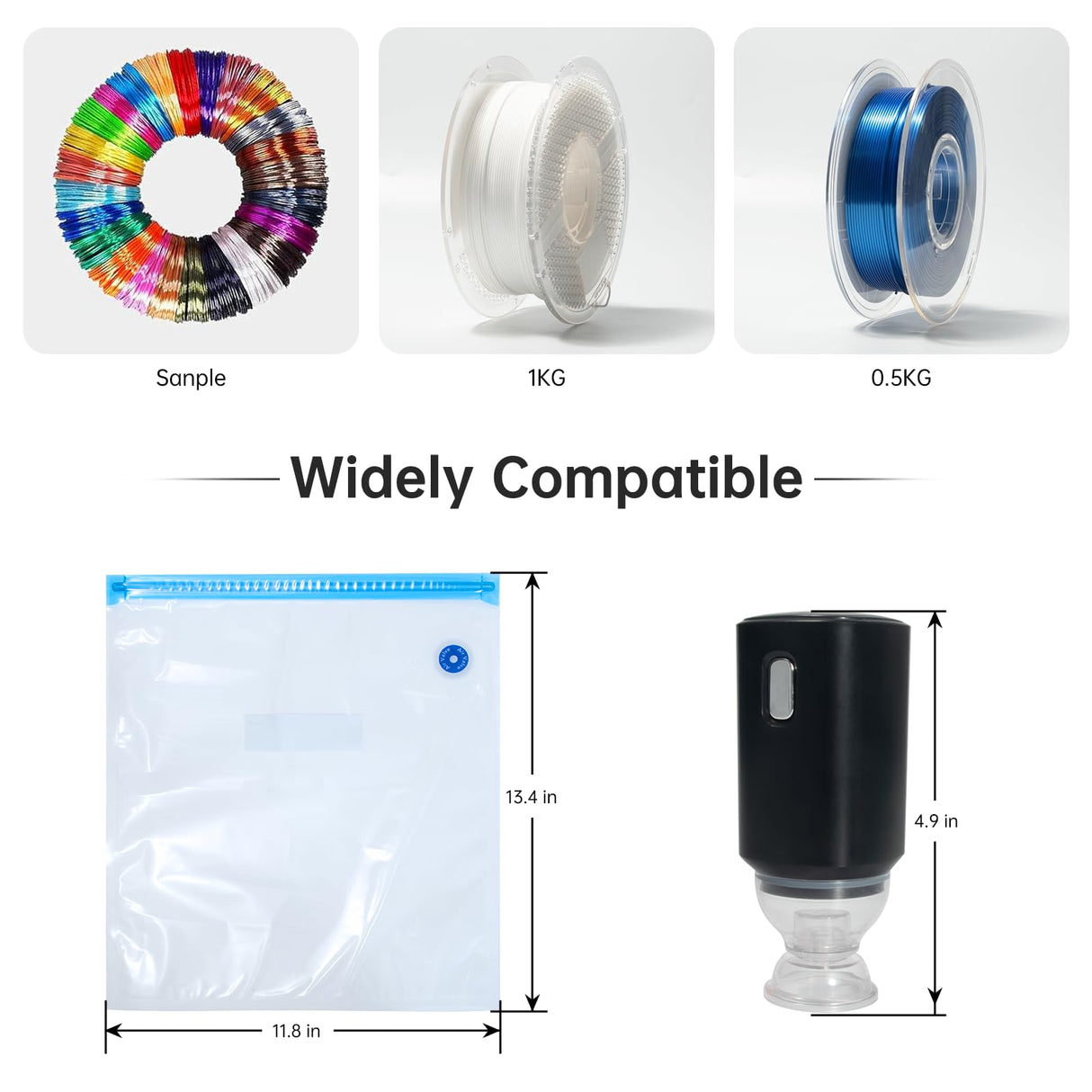 BIQU Filament Storage Bags Kit 65PCS, 20 PCs 3D Printer Filament Vacuum Bags With Auto Pump/Desiccants/Humidity Indicator/Sealing Clips, to Keep Filament Dry, Dust and Humidity Proof BIQU