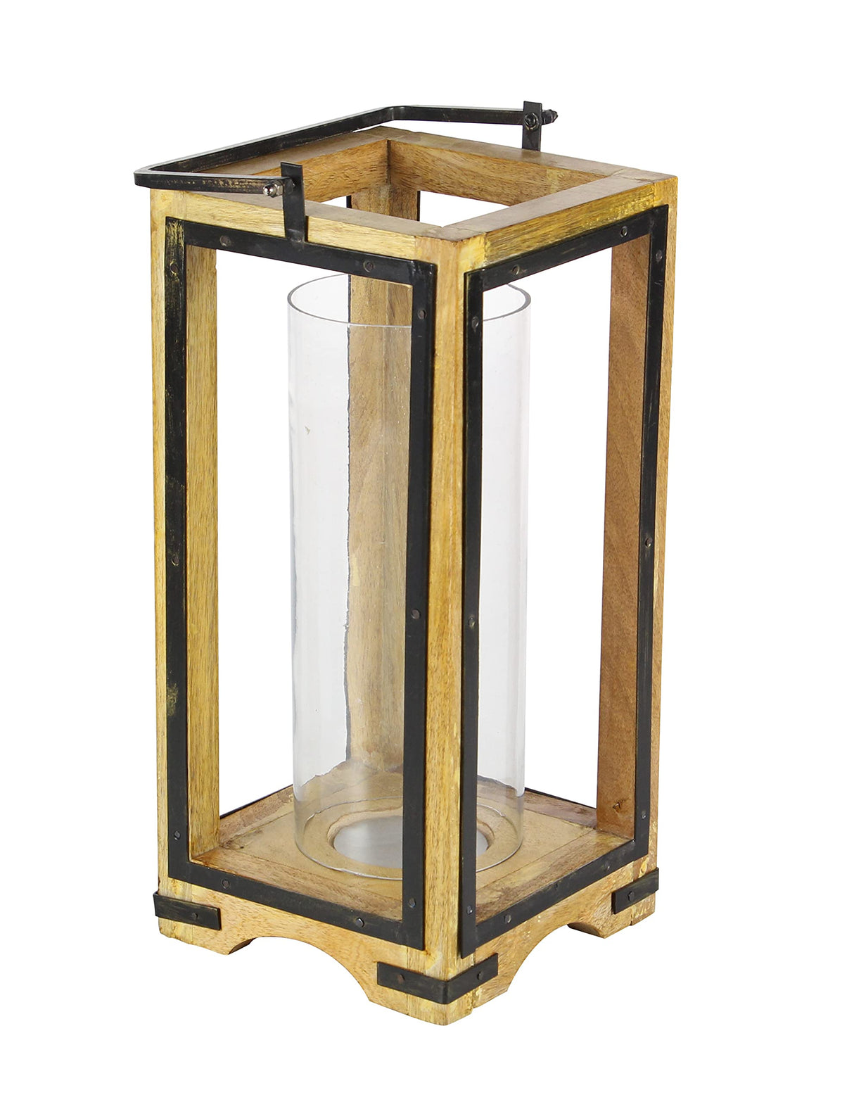 Deco 79 Wood and Metal and Glass Lantern, 8" x 8" x 22" Deco 79