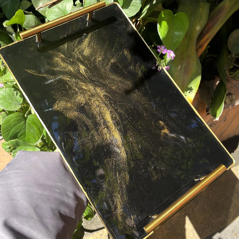 RESINWORLD 14" x 9" x 0.5" XL Large Rectangle Mold, Sturdiness Deep Serving Tray Mold with Gold Handles, Wedding Flower Mold for Resin ResinWorld