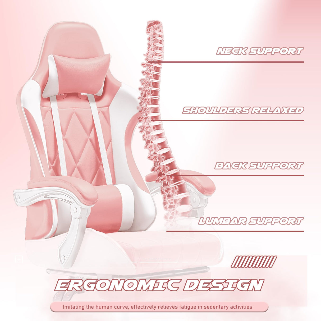Homall Gaming Chair, Computer Chair with Footrest and Massage Lumbar Support, Ergonomic High Back Video Game Chair with Swivel Seat and Headrest (Pink) Homall