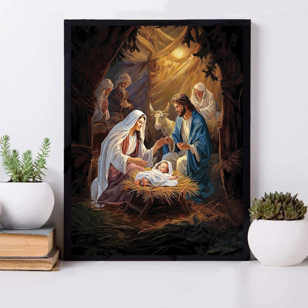 LWZAYS Nativity Scene Paint by Number Kit for Adults Canvas,Christmas Jesus Born Paint by Numbers for Adults Beginners Canvas, Christian Religious Painting by Numbers for Gift Decor - 16x20Inch LWZAYS