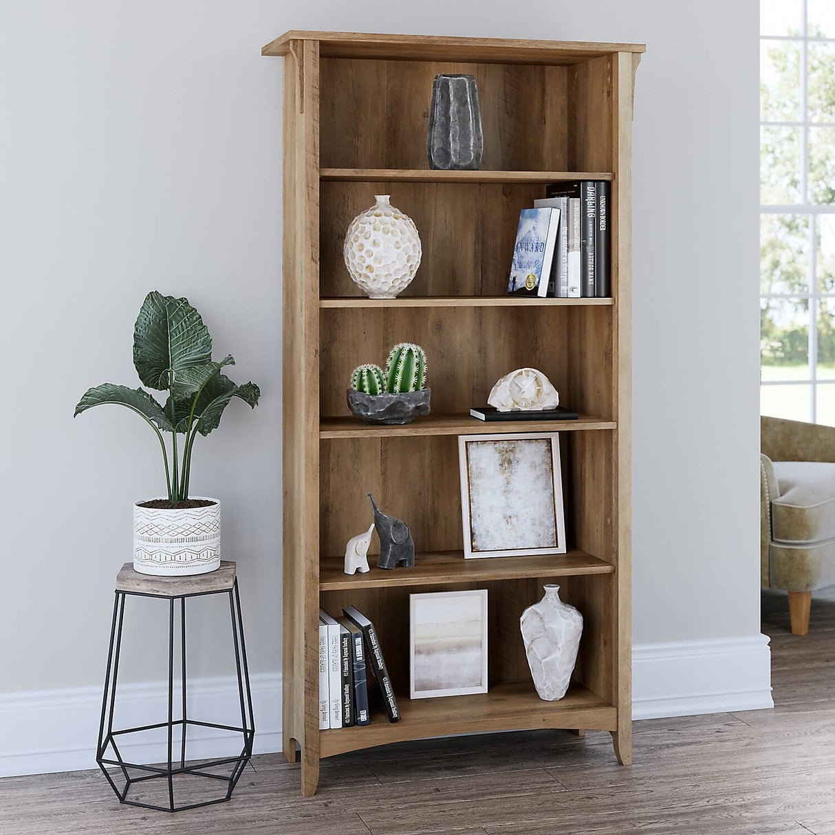 Bush Furniture Salinas 5-Shelf Tall Bookcase in Reclaimed Pine Bush Business Furniture
