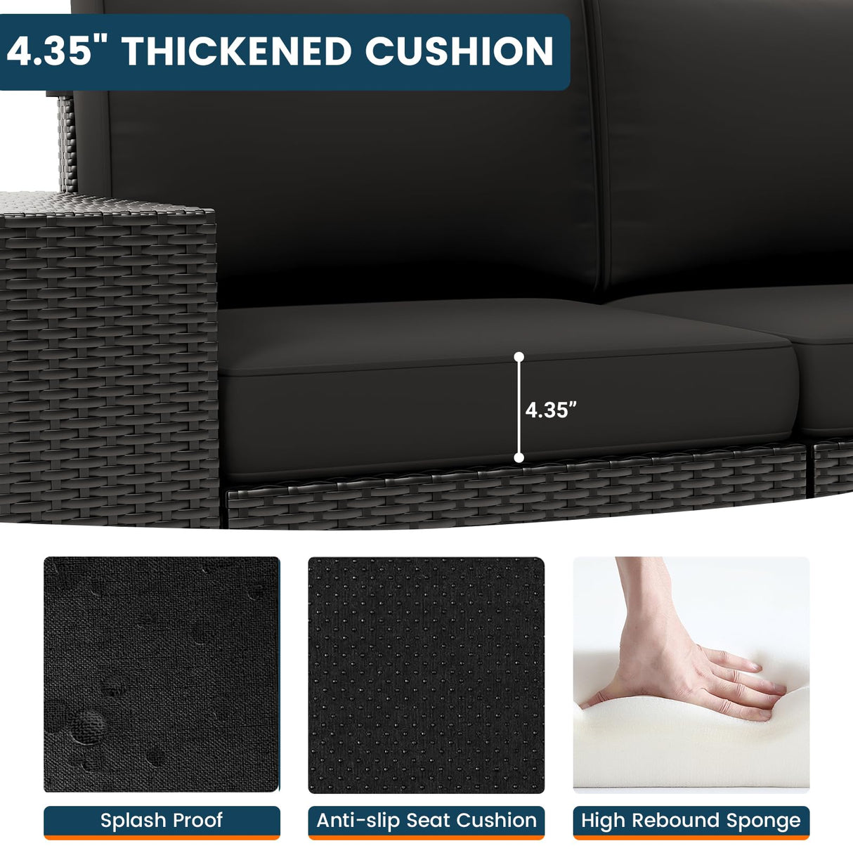 VONZOY 5 Piece Patio Furniture Set with Fire Pit Table, Outdoor Sectional Conversation Sets Black Wicker Rattan Sectional Sofa for Patio Garden Backyard, 4'' Thickened Cushion Black VONZOY