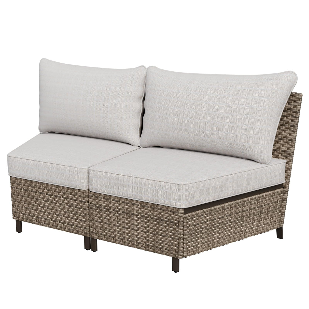 INTER HUT Vista Oasis Outdoor Sectional Sofa Set, 2 Seat Armless Sofa, Wicker Outdoor Furniture with Deep Seating Cushion, Beige/Beige INTER HUT