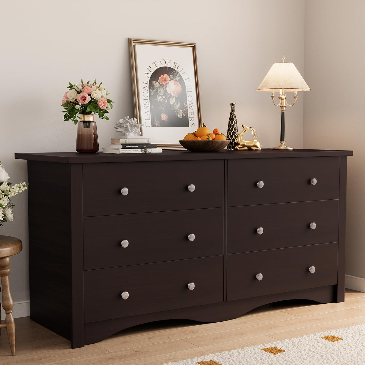 YESHOMY Dresser for Bedroom, 6 Drawer Dressers, Wide Modern TV Stand with Drawers, Hallway Entryway, Office (Brown) YESHOMY