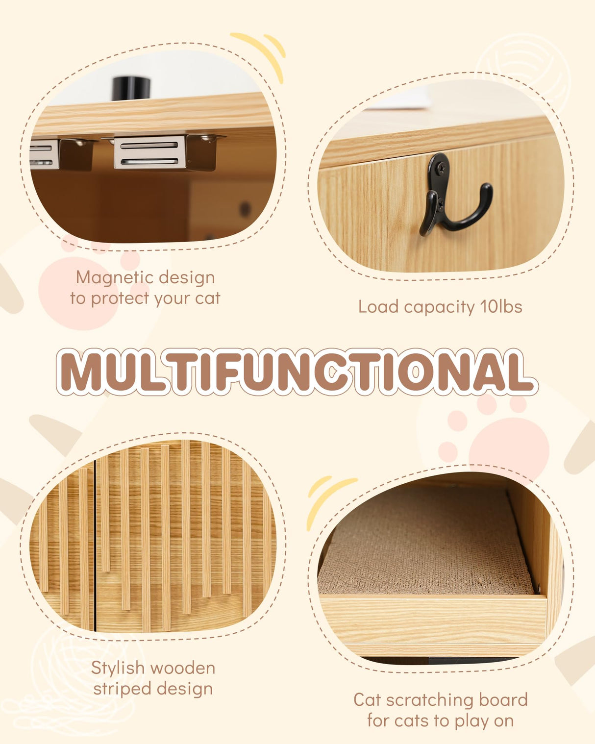 JubiNatural Cat Litter Box Enclosure,Stylish Hidden Litter Box Furniture, Modern Cat Litter Furniture Cabinet, Side End Table, Cat House with Scratch Pad, for Living Room, Bedroom, Entry Foyer JubiNatural